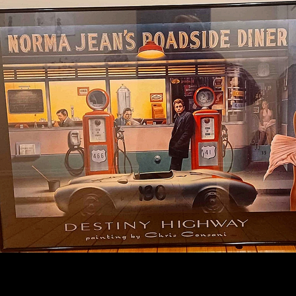 Framed Classic Diner Scene with James Dean, Marilyn Monroe, and other Celebritie